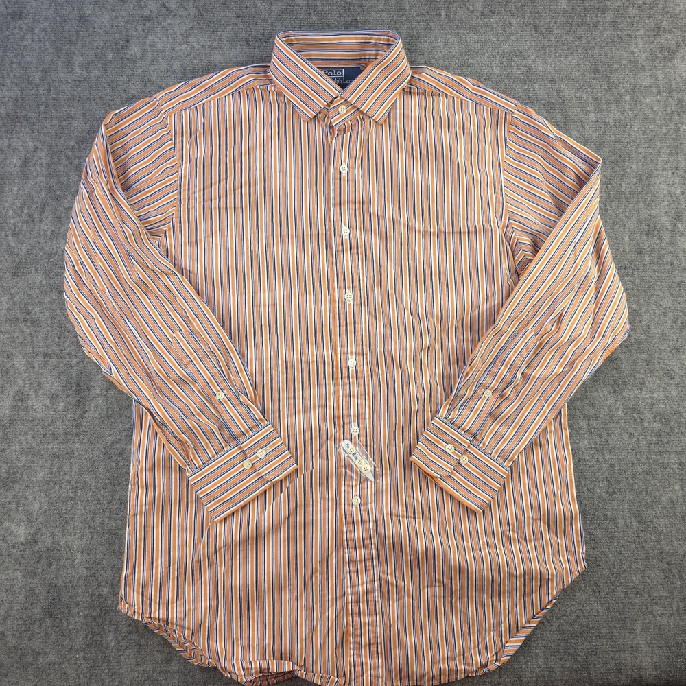 Polo Ralph Lauren Dress Shirt 16 32/33 Regent Classic‎ Fit Orange Blue Striped